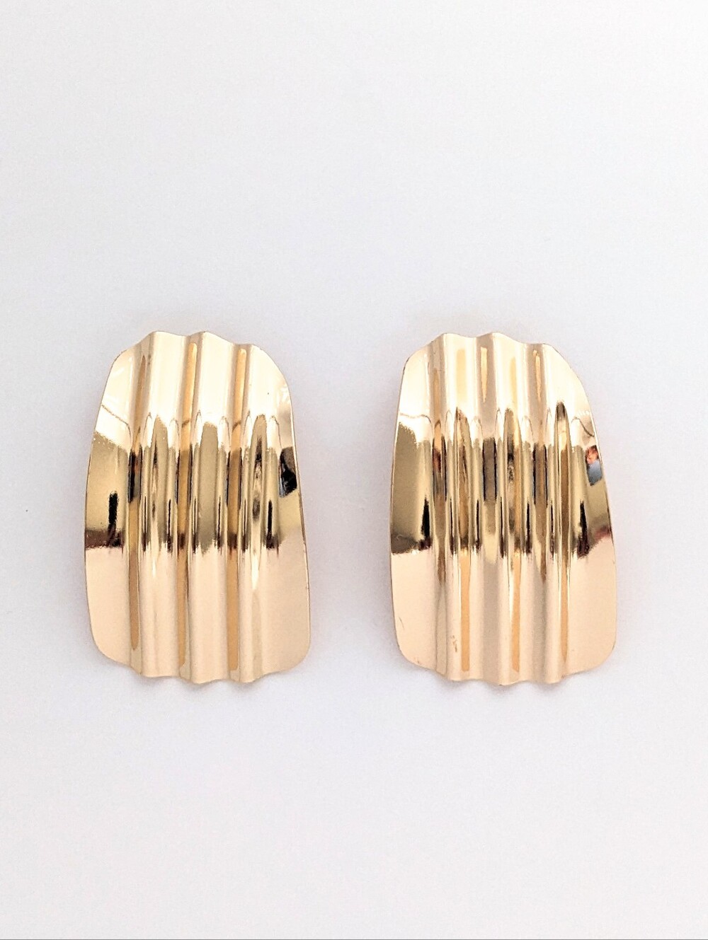Gold Ribbed Statement Earrings